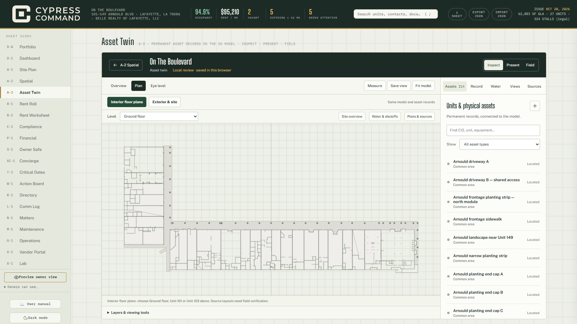 A-3 Asset Twin — interior plans and the asset register